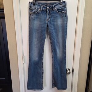 Silver Jeans Co Suki Mid Rise Bootcut Jeans Womens 28x32 Medium Wash Rhinestone